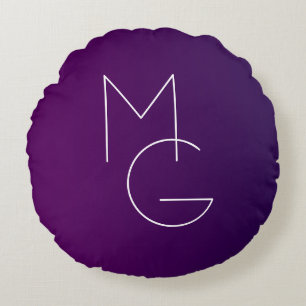 Coussins Ronds Moderne 2 Initiales   Ombre subtile violet profond