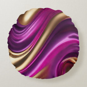 Coussins Ronds Moderne Abstrait-flux Art-violet rose et or-