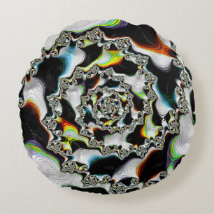 Coussins Ronds Moderne coloré psychédélique spirale fractale
