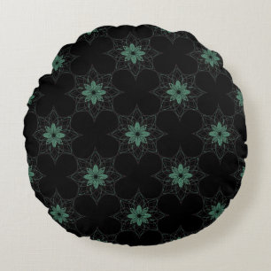 Coussins Ronds Moderne Floral Motif géométrique Turquoise et noir
