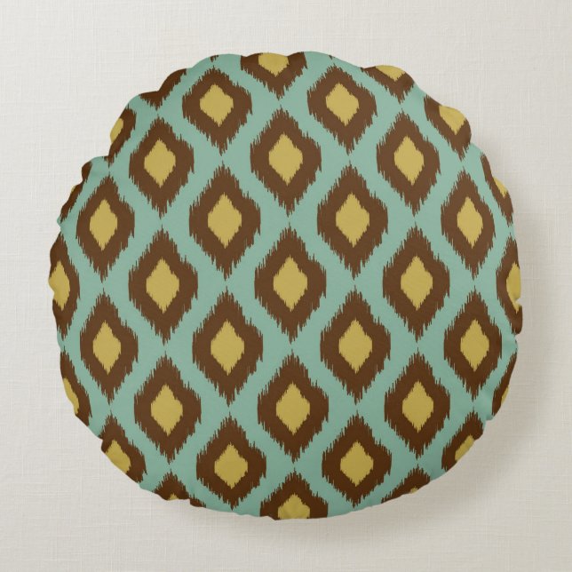 Coussins Ronds Moderne jaune bleu d'ikat tribal moderne (Devant)