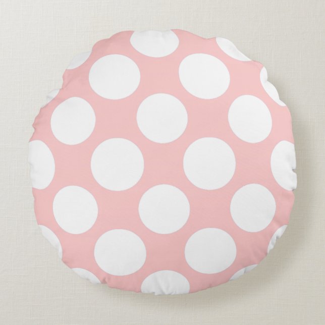 Coussins Ronds Moderne rougissent le motif de pois blanc rose (Devant)