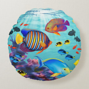 Coussins Ronds Molokini Cove Hawaiian Tropical Fish Reversible