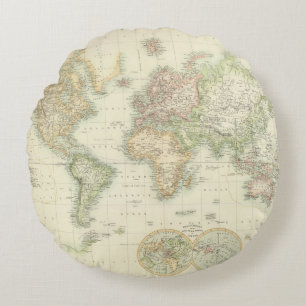 Coussins Ronds Monde sur la projection de Mercator