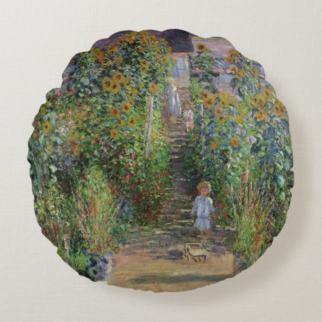 Coussins Ronds Monet Garden Vetheuil Impressionim Peinture (Devant)