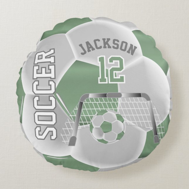 Coussins Ronds Monnaie de soccer vert et blanc | Nom do-it-yourse (Devant)