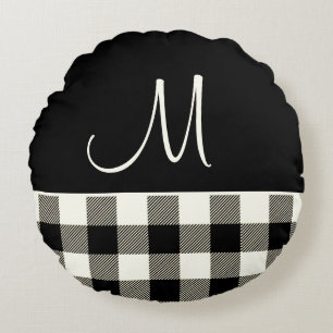 Coussins Ronds Monogramme Black Crem Buffalo Plaid