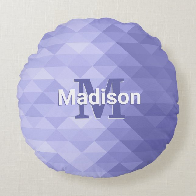 Coussins Ronds Monogramme carré de géométrie triangulaire violet (Devant)