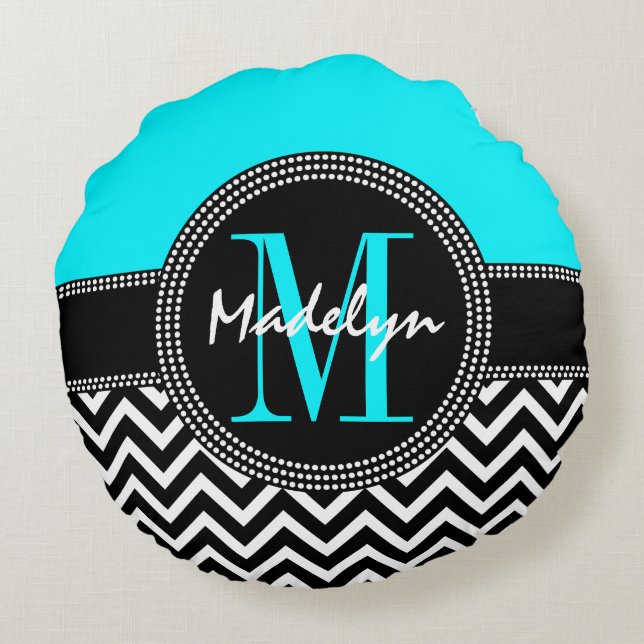 Coussins Ronds Monogramme chic Chevron - M est pour Madelyn (Dos)