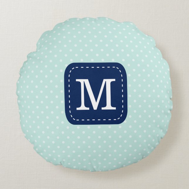 Coussins Ronds Monogramme de coutume de bleu marine de motif de (Devant)