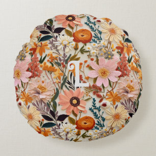 Coussins Ronds Monogramme Fleur sauvage orange brûlé