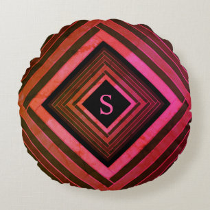 Coussins Ronds Monogramme géométrique rose rustique Carré moderne
