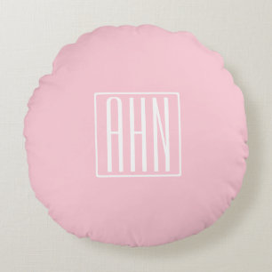 Coussins Ronds Monogramme initial   Blanc sur rose clair