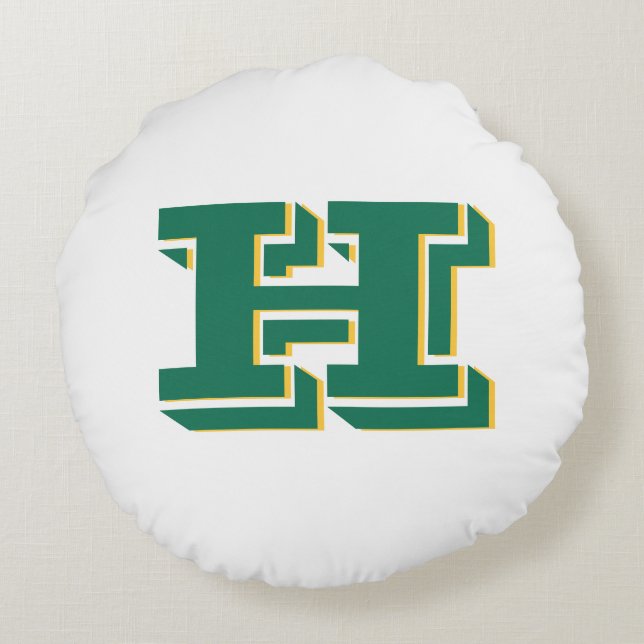 Coussins Ronds Monogramme Initial de Style Universitaire Vert et  (Dos)
