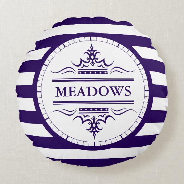 Coussins Ronds Monogramme Marine Bleu Élégant Oreiller Nautique (Devant)