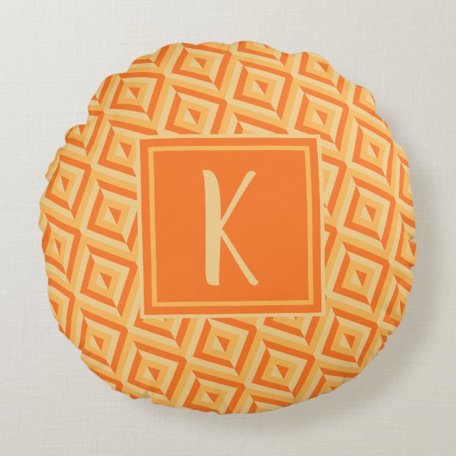Coussins Ronds Monogramme Orange Motif diamant à trois tons (Devant)