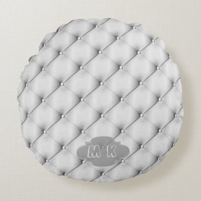 Coussins Ronds Monogramme personnalisé en cuir gris Faux (Devant)