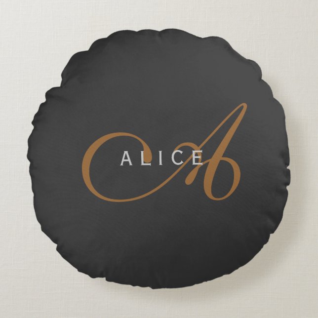 Coussins Ronds Monogramme plat tendance Nom initial (Devant)