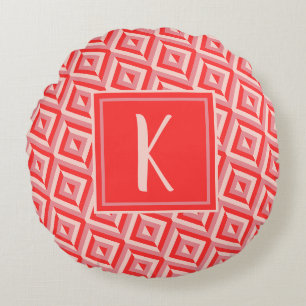 Coussins Ronds Monogramme rouge Motif diamant à trois tons