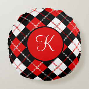 Coussins Ronds Monogramme rouge noir blanc Jacquard plaqué
