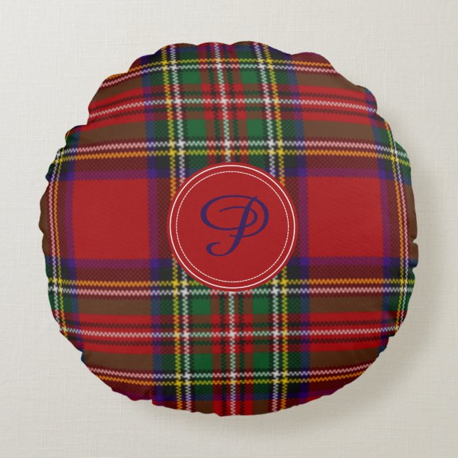 Coussins Ronds Monogramme royal de coutume de plaid de tartan de (Devant)