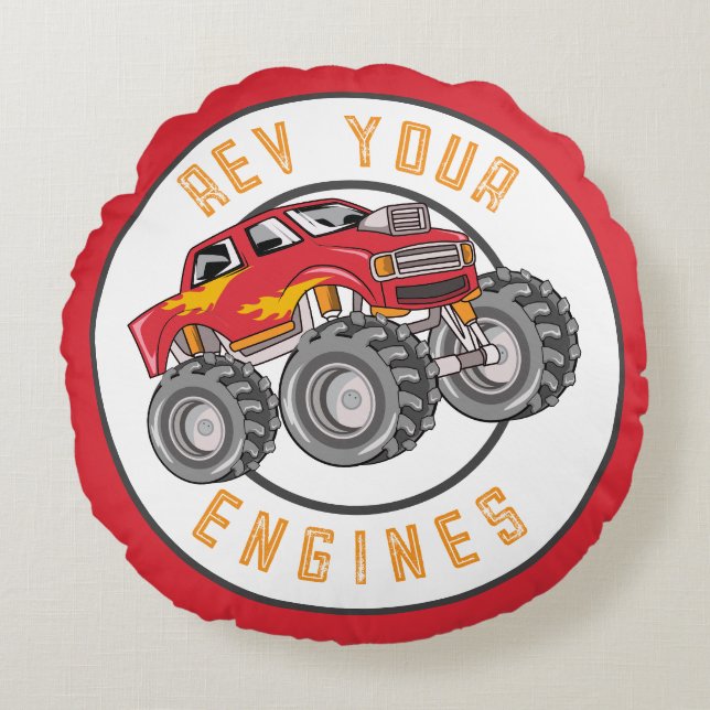 Coussins Ronds Monster Truck Rev Vos Moteurs Enfants (Devant)