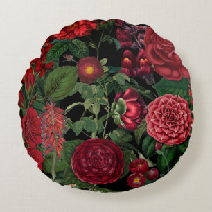 Coussins Ronds Moody Florals Noir & Bourgogne Vintage