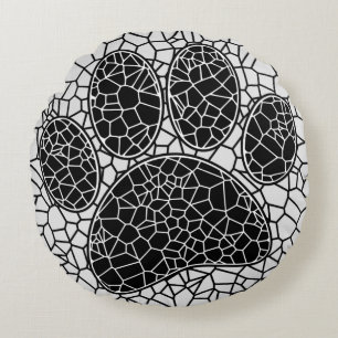 Coussins Ronds Mosaic Art Chien Empreinte de patte En Noir Et Bla