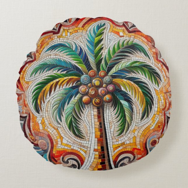 Coussins Ronds Mosaic Palm Tree Design (Devant)