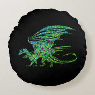 Coussins Ronds Mosaïque de dragon vert incroyable