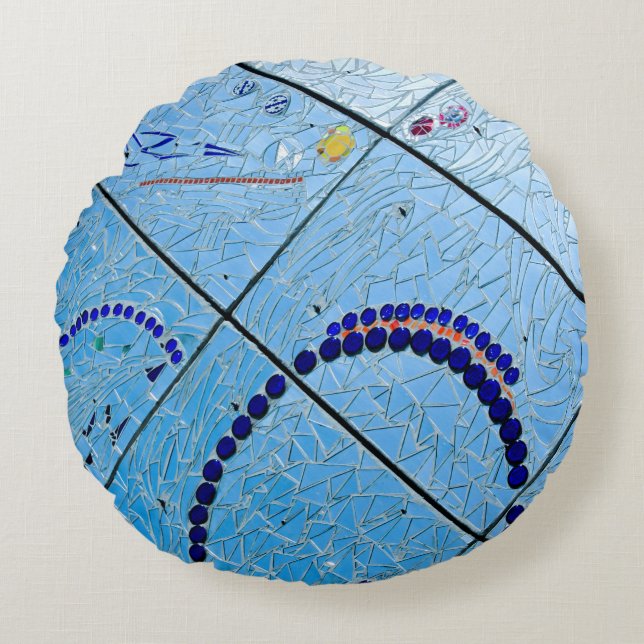Coussins Ronds Mosaïque de miroir bleu Abstrait (Devant)
