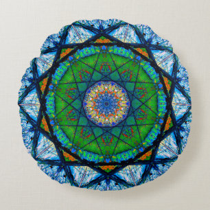 Coussins Ronds Mosaïque kaléidoscopique colorée  Mandala Abstrait