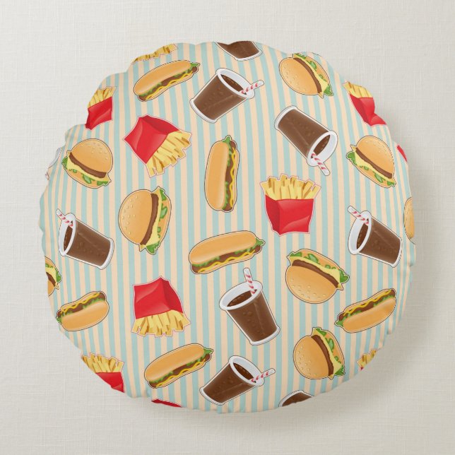 Coussins Ronds Motif 2 d'aliments de préparation rapide (Devant)