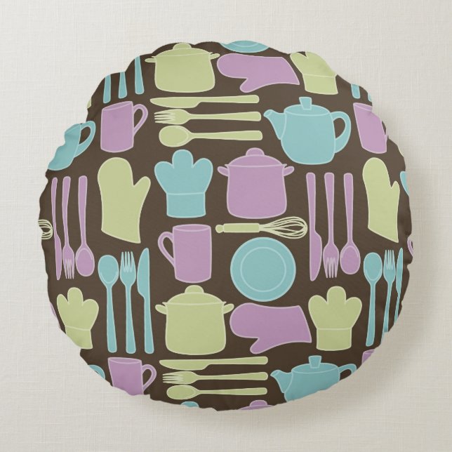 Coussins Ronds Motif 2 d'ustensiles de cuisine (Devant)