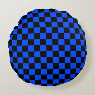 Coussins Ronds Motif à carreaux bleus et noirs