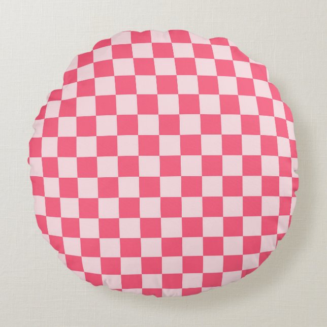 Coussins Ronds Motif à carreaux en sorbet flamant rose (Devant)