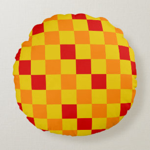 Coussins Ronds Motif à carreaux rouge orange jaune 