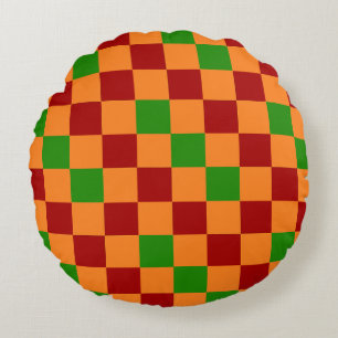 Coussins Ronds Motif à carreaux rouge orange vert