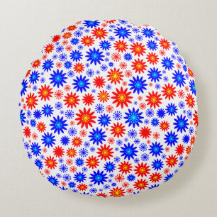 Coussins Ronds Motif à fleurs - Blues avec rouge, jaune et blanc