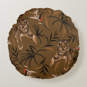 Coussins Ronds Motif à fleurs de paradis de tigres tropicaux