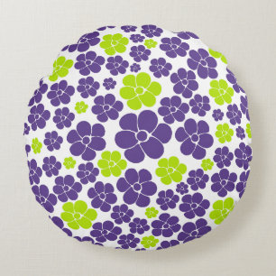 Coussins Ronds Motif à fleurs en vert citron et violet