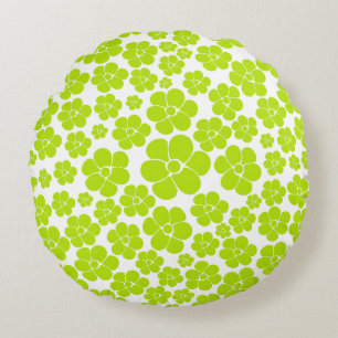 Coussins Ronds Motif à fleurs en vert et blanc citron
