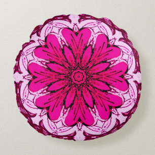 Coussins Ronds Motif à fleurs géométriques en Bourgogne & Magenta
