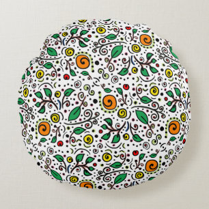 Coussins Ronds Motif à fleurs orange Swirl Berry sur blanc -