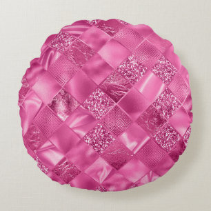 Coussins Ronds Motif à tissage Carré rose chaud