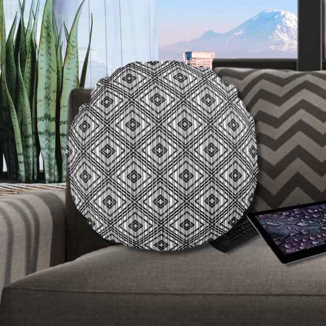 Coussins Ronds Motif Abstrait  de ligne Skyline Black (Créateur téléchargé)