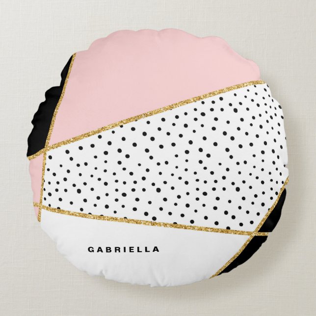 Coussins Ronds Motif Abstrait rose et noir chic personnalisé (Devant)