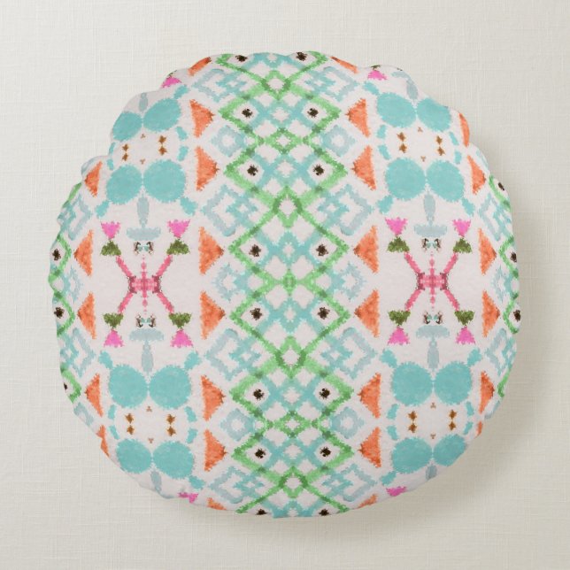Coussins Ronds Motif américain. Impression Ikat transparente. Vin (Devant)