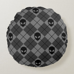 Coussins Ronds Motif Argyle Alien Noir et Gris