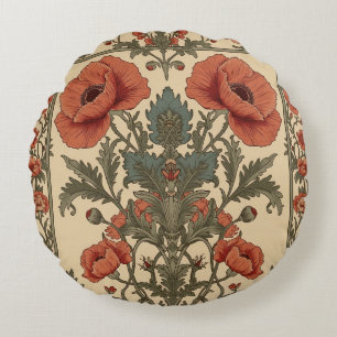Coussins Ronds Motif Art Nouveau floral Coquelicots de William Mo